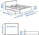 Ikea Мальм 200x180 (2 ящика, белый, Леирсунд) 892.110.42