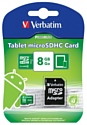 Verbatim Tablet microSDHC Class 10 UHS-1 8GB + SD adapter