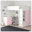 Ikea Стува/Фритидс 200x90 (3 ящика, 2 дверцы, бел/розовый) 692.676.76