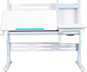 Anatomica Genius + надстройка + выдвижной ящик + подставка для книг с креслом Бюрократ KD-2 цвета джинса (белый/голубой)
