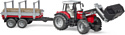 Bruder Massey Ferguson + Frontloader and timber trailer 02046