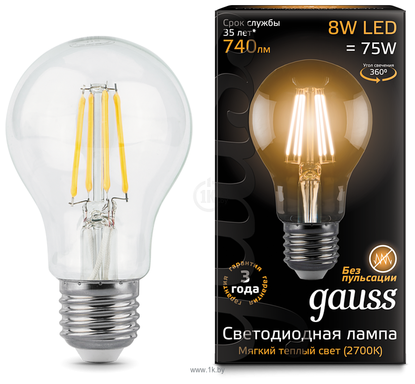 Фотографии Gauss LED Filament A60 E27 8W 2700К (102802108)