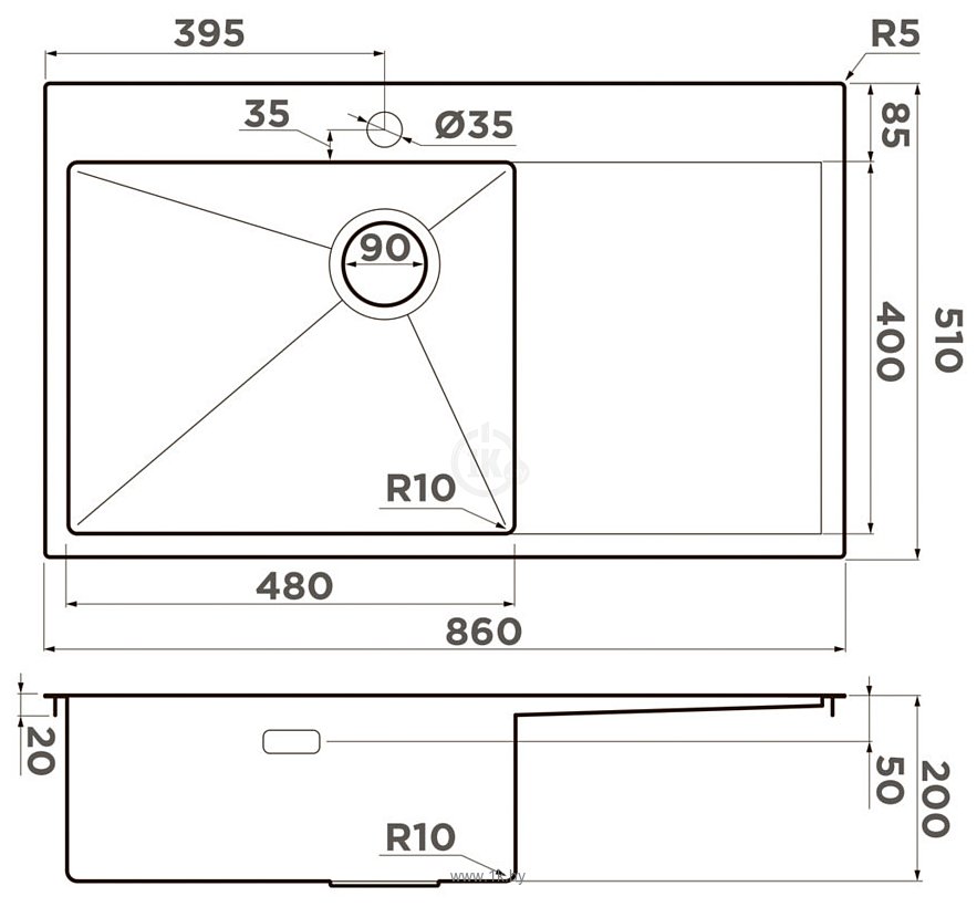 Фотографии Omoikiri Akisame Side 86-IN-L