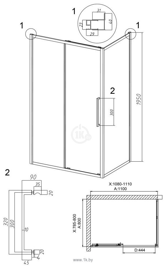 Фотографии Grossman Cosmo 110x80x195 120.K33.02.1180.32.00 (золото сатин/стекло прозрачное)