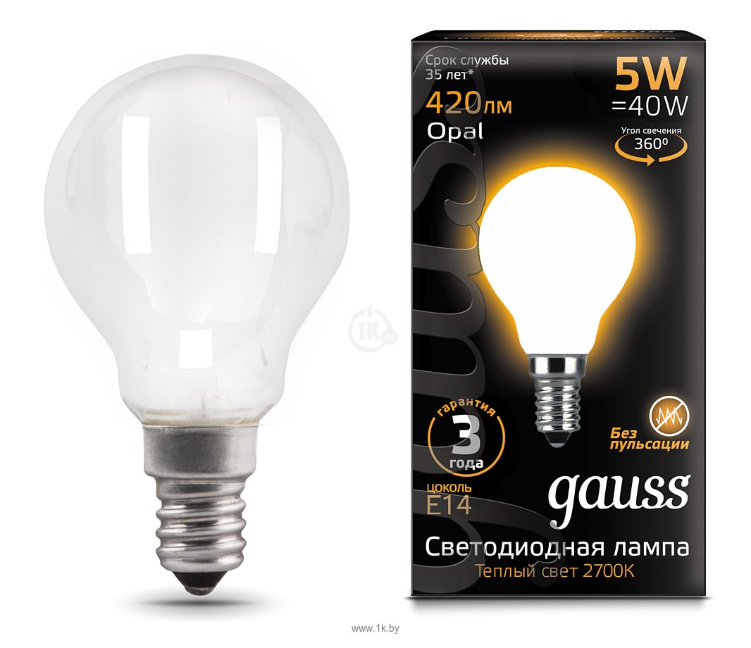 Фотографии Gauss LED Filament Globe OPAL E14 5W 2700K (105201105)