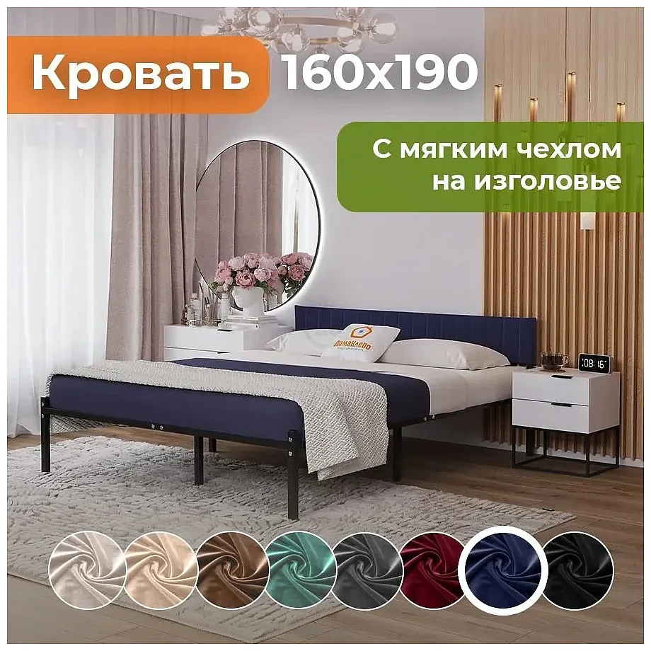 Фотографии Домаклево Лофт Компакт 160x190 (черный/темно-синий велюровый чехол)