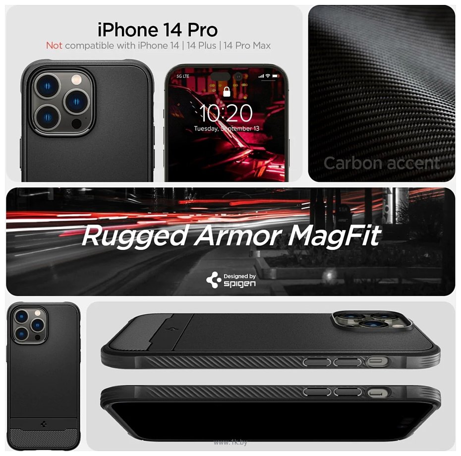 Фотографии Spigen Rugged Armor (MagFit) для iPhone 14 Pro ACS04956 (черный)