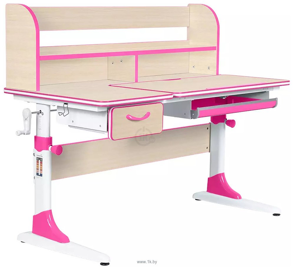 Фотографии Anatomica Study-120 Lux + надстройка + органайзер + ящик с розовым креслом Ragenta с цветными кольцами (клен/розовый)