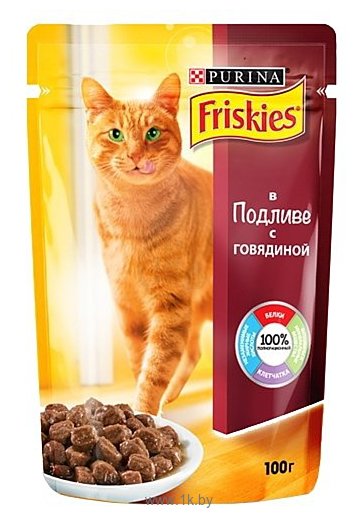 Фотографии Friskies Для взрослых кошек с говядиной в подливе (0.1 кг) 20 шт.