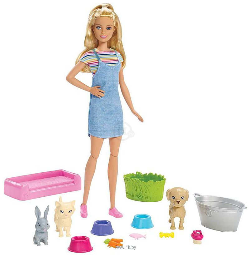 Фотографии Barbie Play'n'Wash Pets Playset with Blonde Doll FXH11