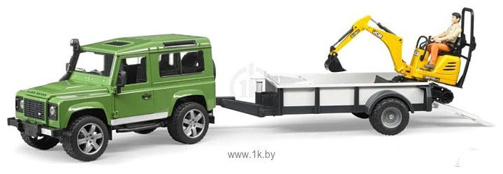 Фотографии Bruder Land Rover Defender with trailer CAT and man 02593