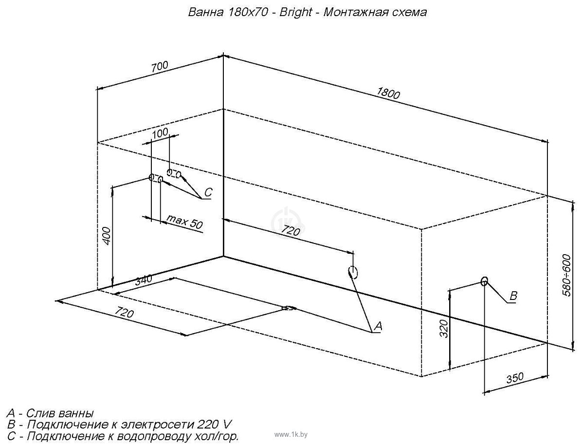 Фотографии Aquanet Bright 180x70 с каркасом и экраном