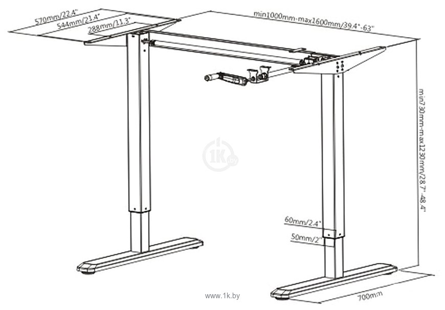 Фотографии ErgoSmart Manual Desk Spec. 1380x800x18 мм (бетон чикаго светло-серый/чер)