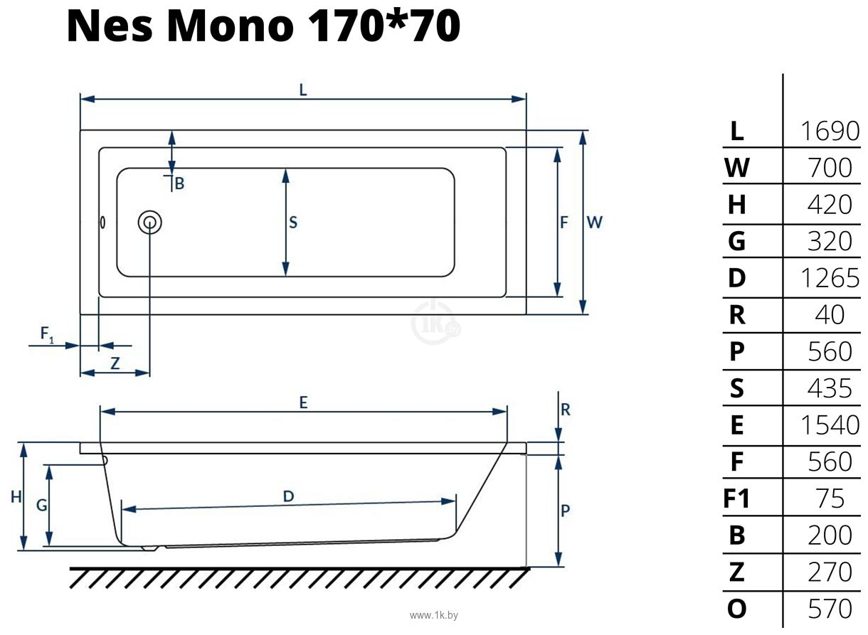 Фотографии Excellent Ness Mono 170x70 с ножками