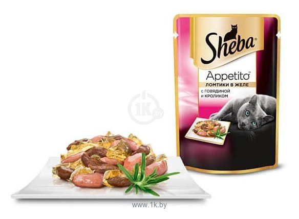 Фотографии Sheba Appetito ломтики в желе с говядиной и кроликом (0.085 кг) 24 шт.