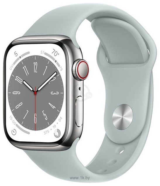 Фотографии Apple Watch Series 8 LTE 41 мм (корпус из нержавеющей стали, силиконовый ремешок)