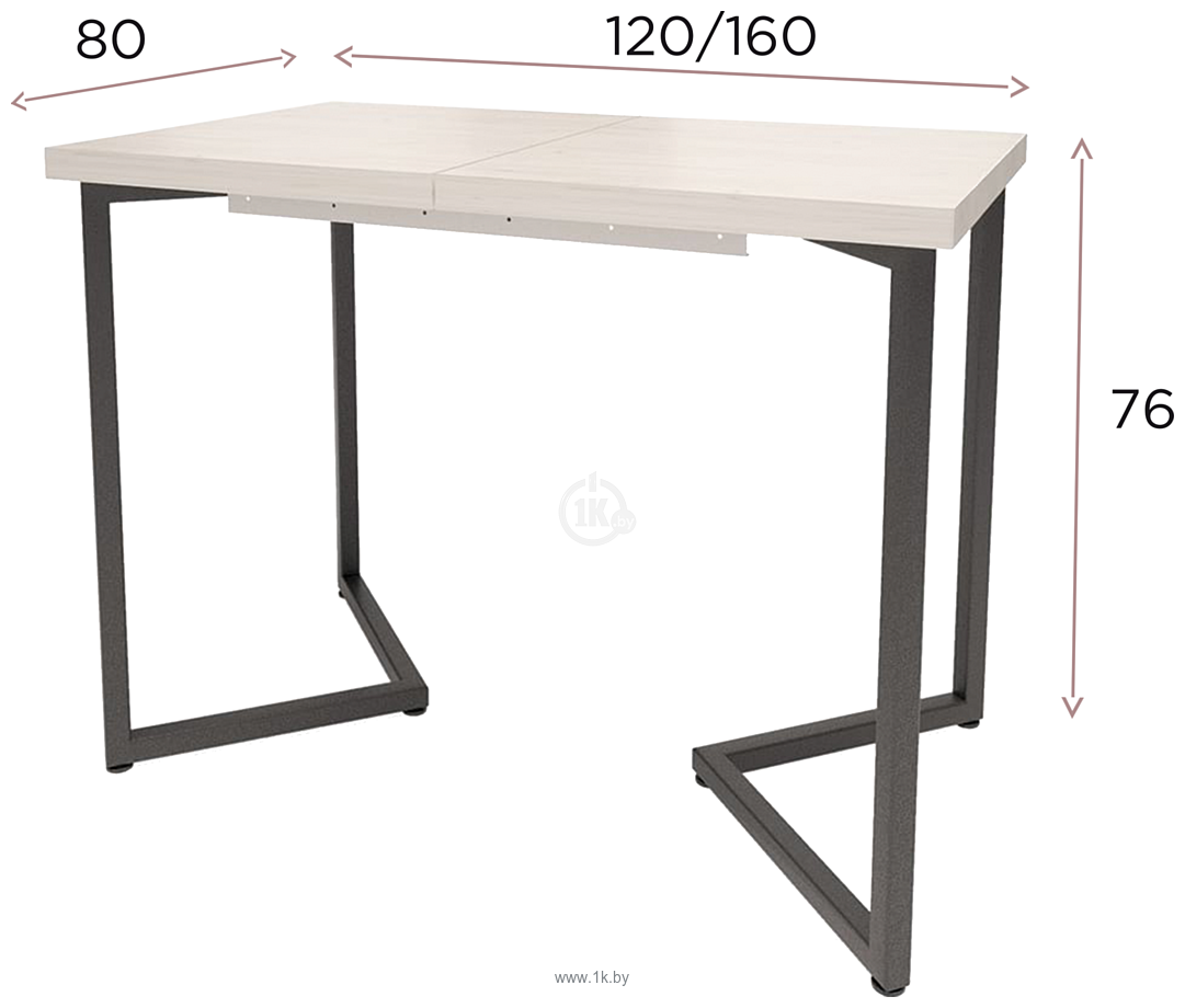 Фотографии Millwood Лофт Лондон Л 120-160x80x76 (дуб белый Craft-металл черный)