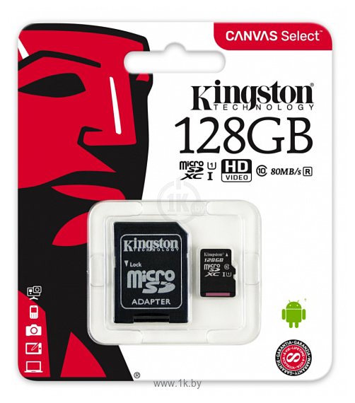 Фотографии Kingston Canvas Select microSDXC Class 10 UHS-I U1 128GB + SD adapter (SDCS/128GB)