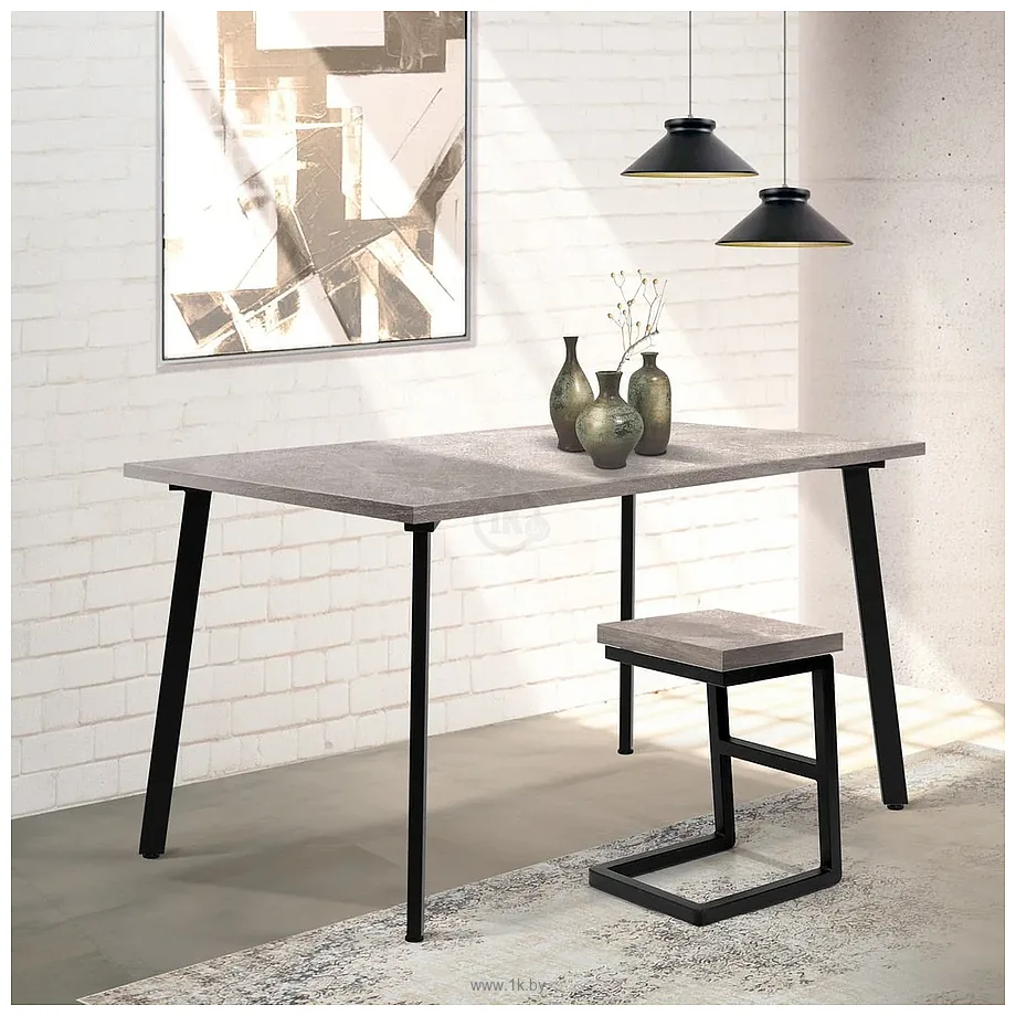 Фотографии Millwood Шанхай 130x80х75 (бетон/металл черный)