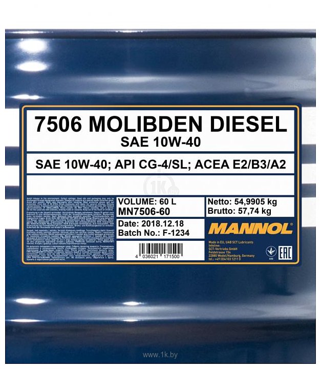 Фотографии Mannol Molibden Diesel 10W-40 60л