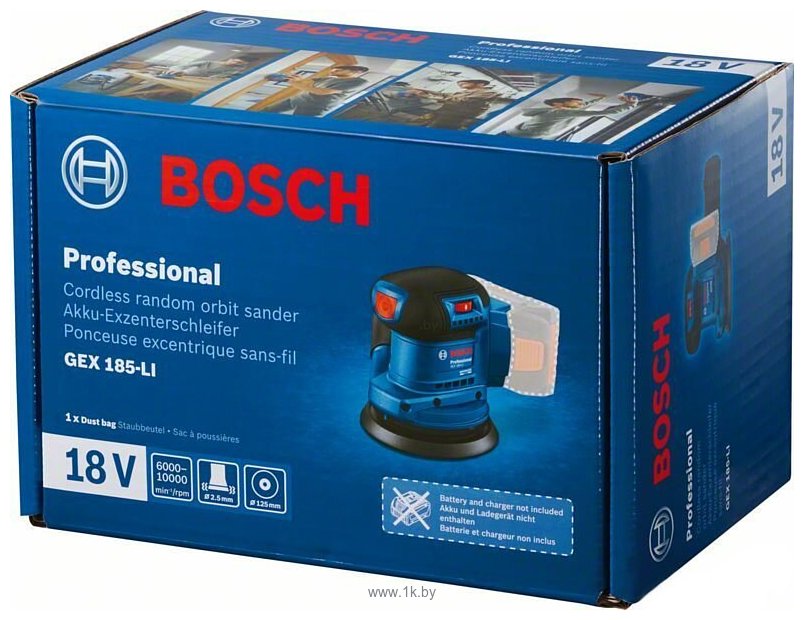 Фотографии Bosch GEX 185-LI Professional 06013A5021 (с 1-м АКБ, кейс)
