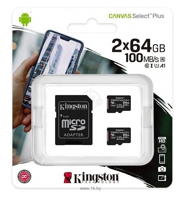 Фотографии Kingston Canvas Select Plus microSDXC 2x64GB (с адаптером)