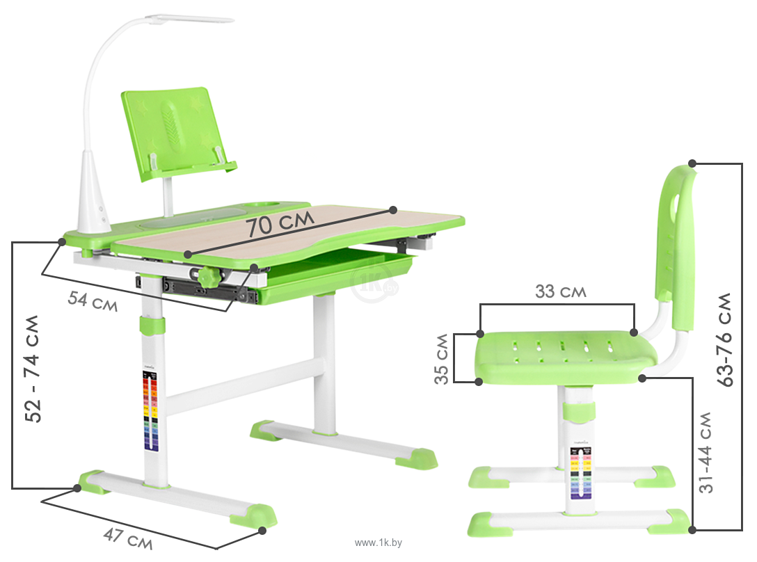 Фотографии Anatomica Avgusta + стул + выдвижной ящик + светильник + подставка (клен/зеленый)