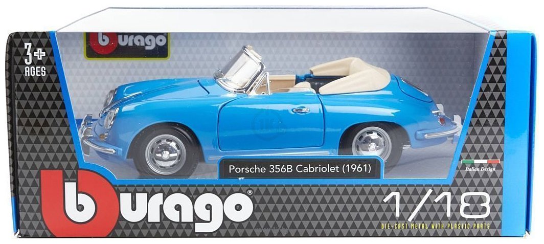 Фотографии Bburago Porsche 356B Cabriolet 1961 18-12025 (синий)