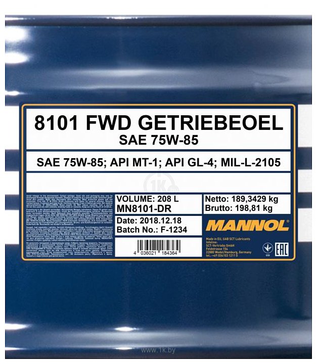 Фотографии Mannol FWD Getriebeoel 75W-85 API GL 4 208л