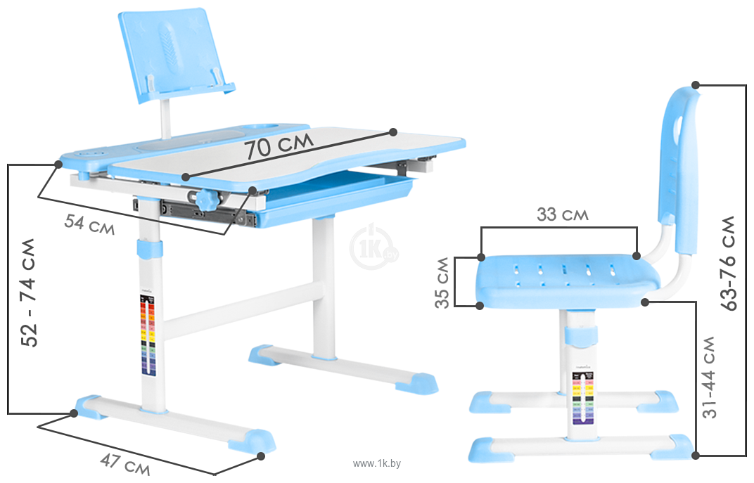Фотографии Anatomica Avgusta + стул + выдвижной ящик + подставка (белый/голубой)