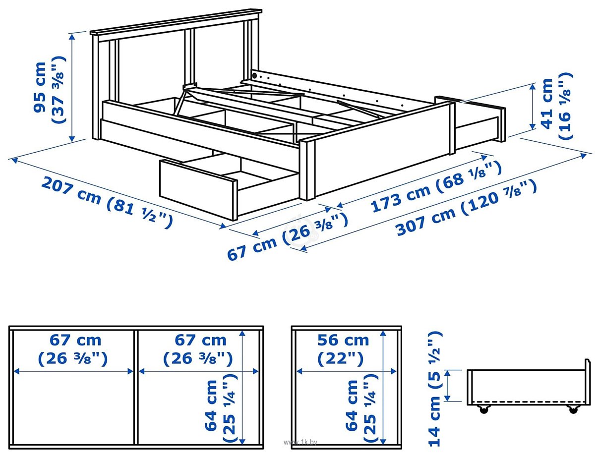 Фотографии Ikea Сонгесанд 200x160 (4 ящика,коричневый, без основания) 592.411.68