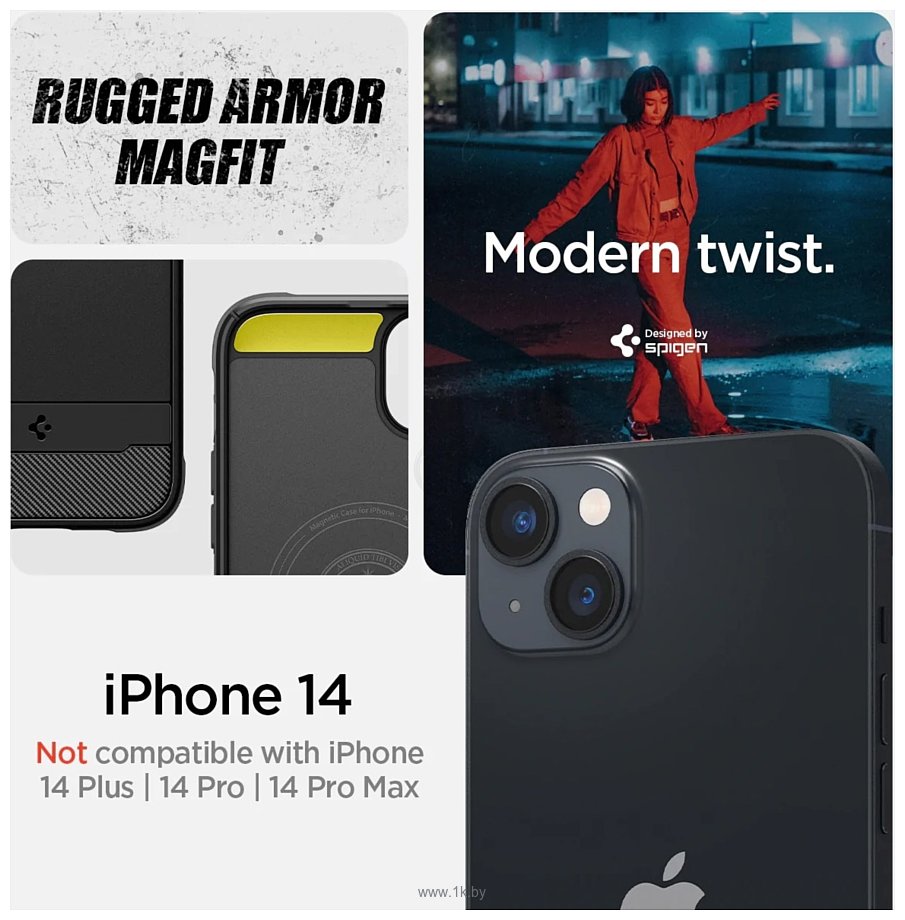 Фотографии Spigen Rugged Armor (MagFit) для iPhone 14 ACS05036 (черный)