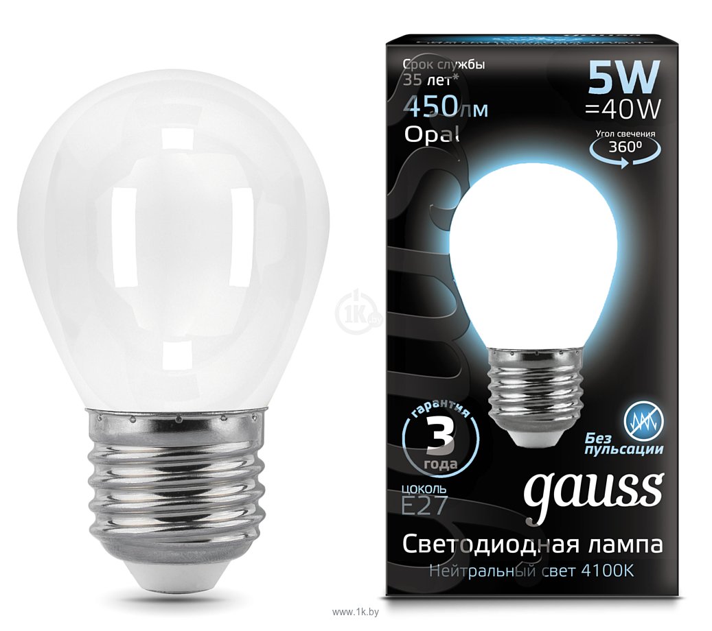 Фотографии Gauss LED Filament Globe OPAL E27 5W 4100K (105202205)