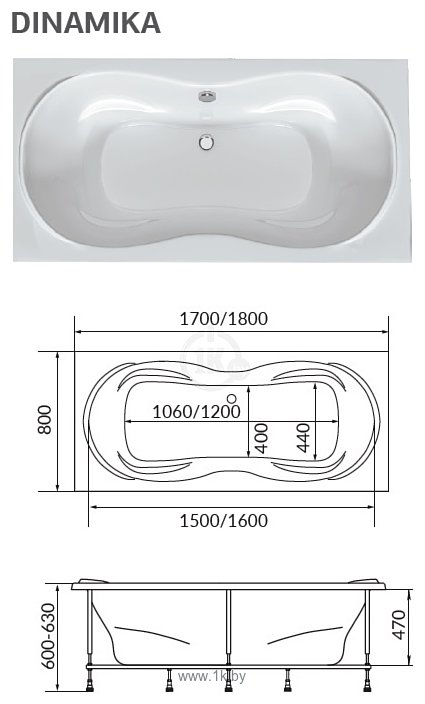 Фотографии 1Marka Dinamika 170x80 с каркасом, без гидромассажа