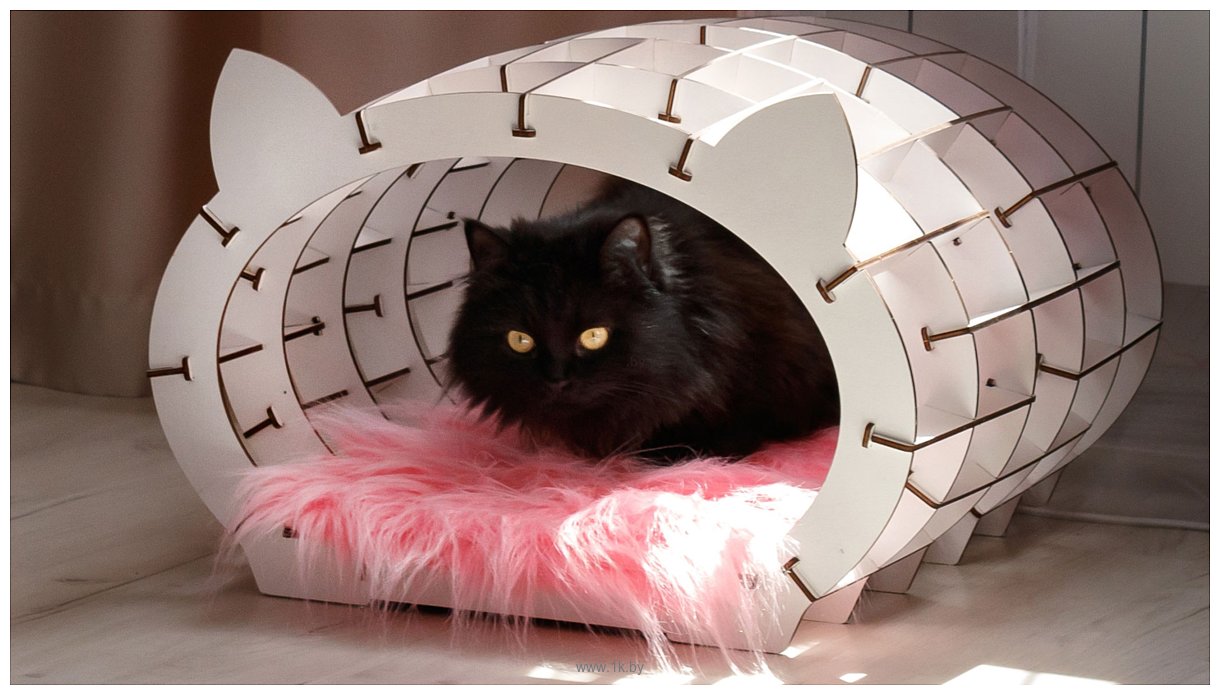 Фотографии EWA «Кошкин дом» белый каркас — розовый мех