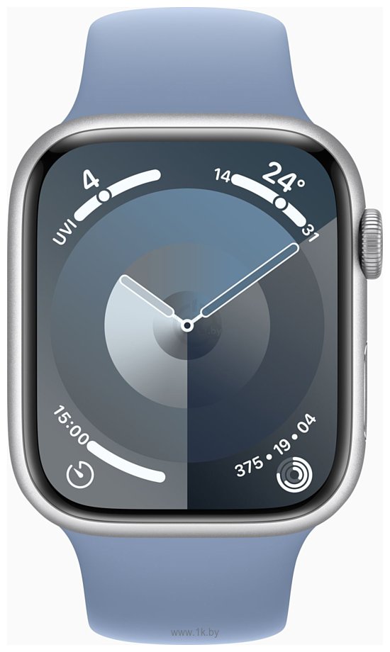 Фотографии Apple Watch Series 9 45 мм (алюминиевый корпус, серебристый/зимний синий, спортивный силиконовый ремешок M/L)