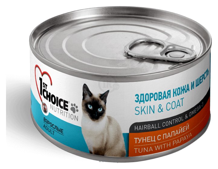 Фотографии 1st Choice (0.085 кг) 1 шт. HEALTHY SKIN and COAT Tuna with Papaya for ADULT CATS canned