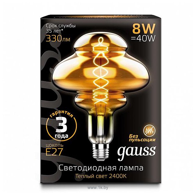 Фотографии Gauss Led Vintage Filament Flexible BD160 8W 330lm E27 (162802008)