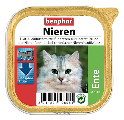 Фотографии Beaphar (0.1 кг) 1 шт. Beaphar Полнорационная диета (паштет) Nieren Ente с уткой для кошек