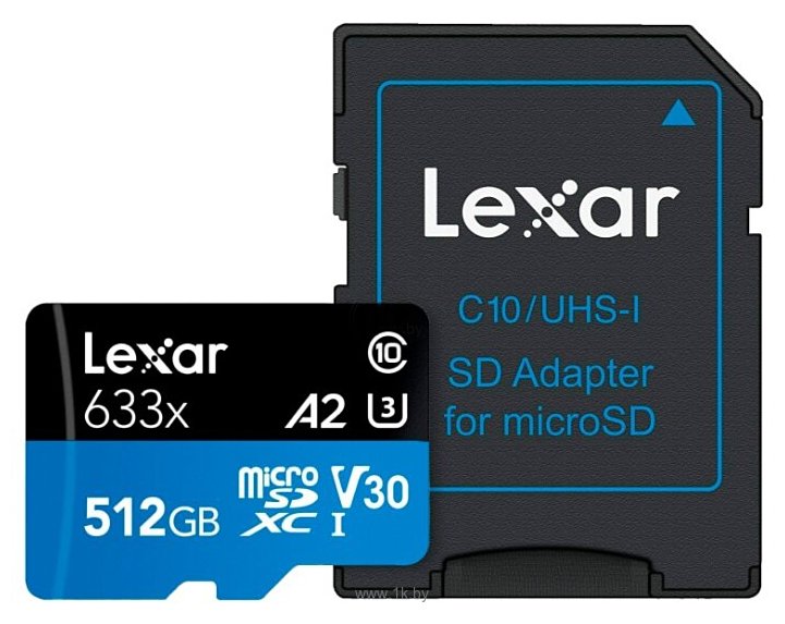 Фотографии Lexar microSDXC Class 10 UHS Class 3 A2 V30 633x 512GB + SD adapter