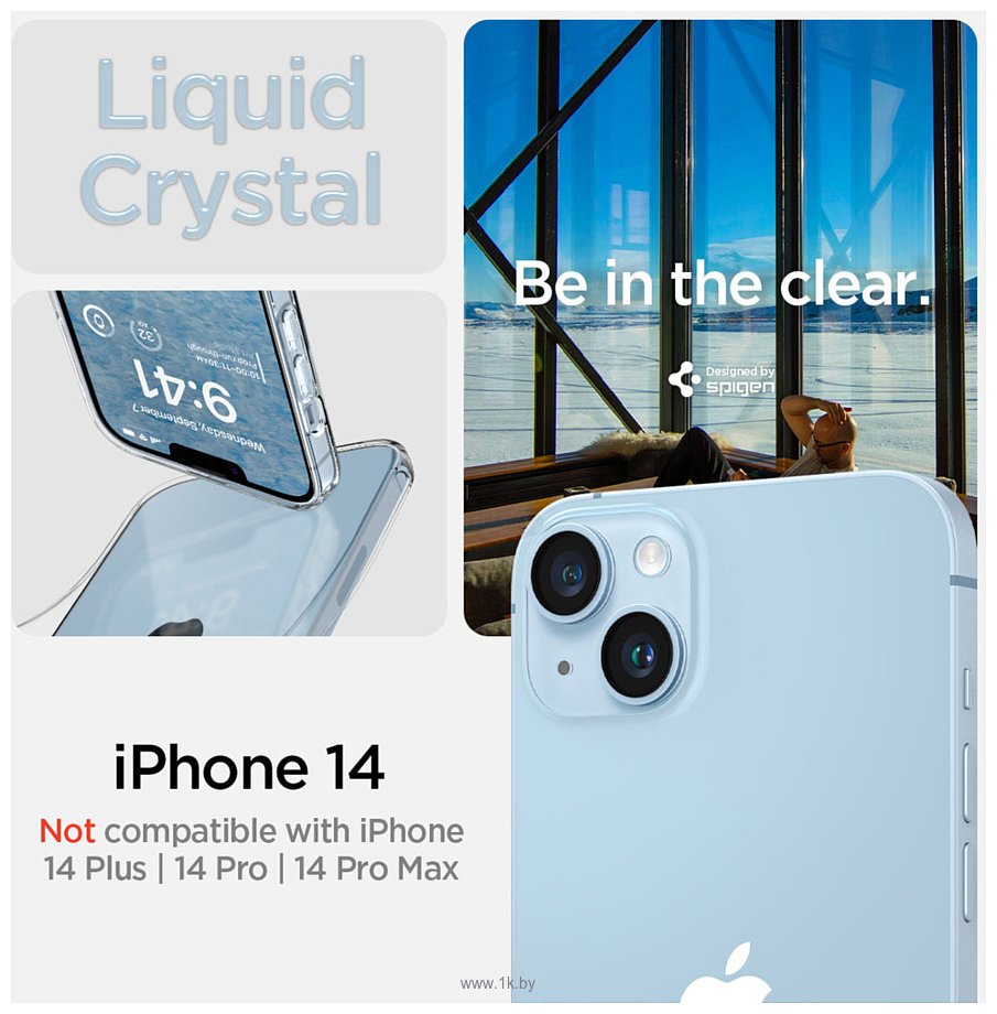 Фотографии Spigen Liquid Crystal iPhone 14 Crystal Clear ACS05033 (прозрачный)