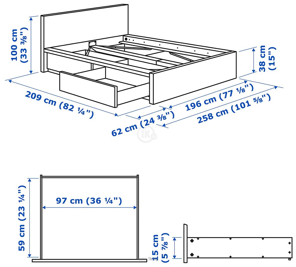 Фотографии Ikea Мальм 200x180 (2 ящика, коричневый/ясеневый, Лурой) 792.109.05