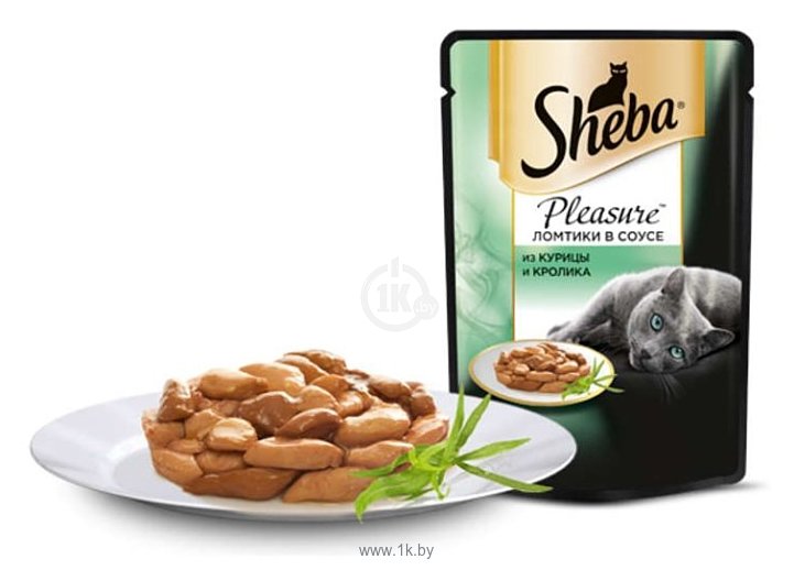 Фотографии Sheba Pleasure ломтики в соусе из курицы и кролика (0.085 кг) 24 шт.