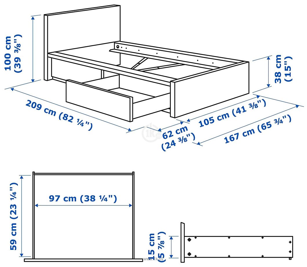 Фотографии Ikea Мальм 200x90 (2 ящика, черно-коричневый, Леирсунд) 292.109.79