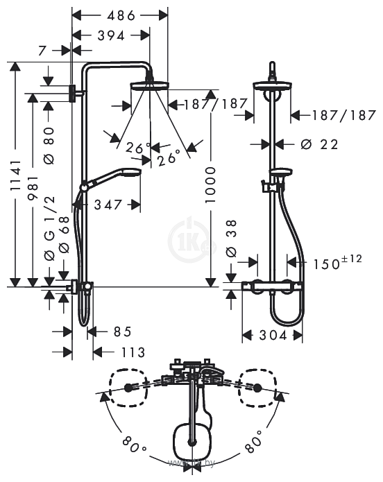 Фотографии Hansgrohe Croma Select E 180 2jet Showerpipe 27256400