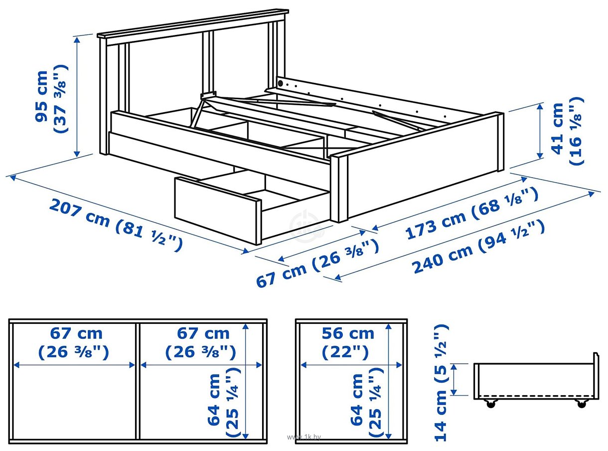 Фотографии Ikea Сонгесанд 200x160 (2 ящика, белый, без основания) 992.412.13