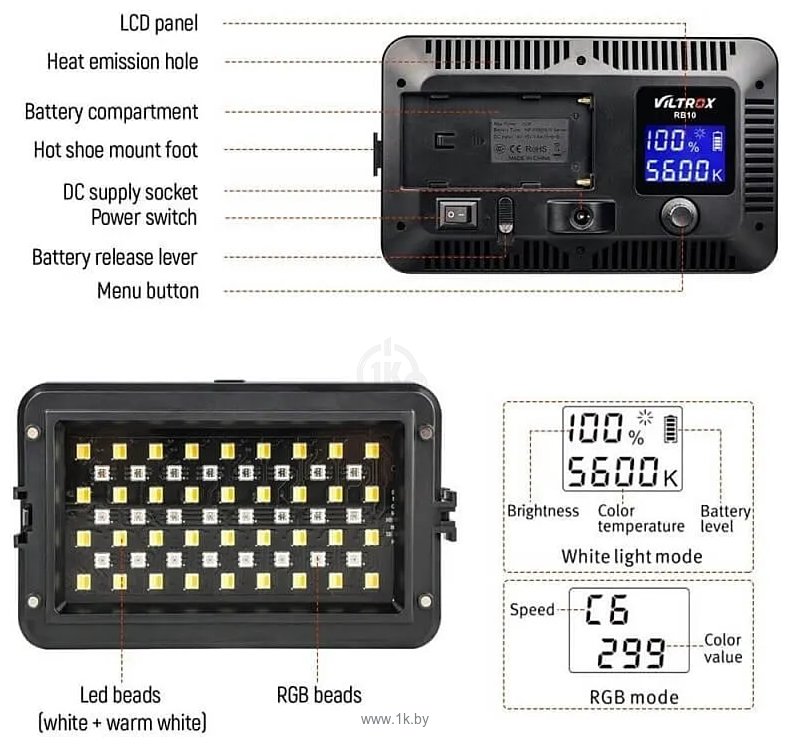 Фотографии Viltrox RB10 RGB + аккумулятор F570