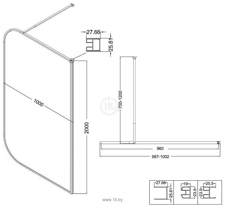 Фотографии Niagara NG-689-10TBLACK 100x200 (черный матовый/тонированное стекло)