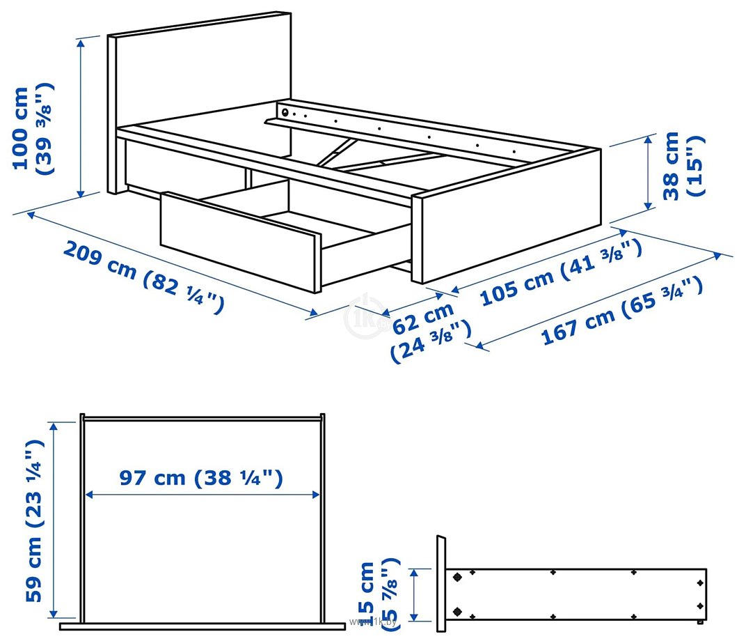 Фотографии Ikea Мальм 200x90 (2 ящика, дуб беленый, Лонсет) 092.278.86