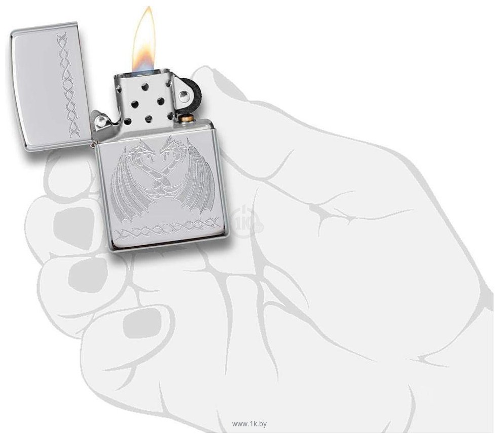 Фотографии Zippo 29988 High Polish Chrome Dancing Dragons